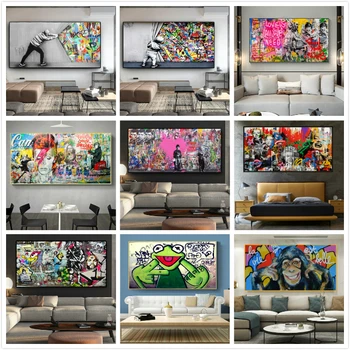 Grafiti Umetnost za CurtainPainting na Platno Plakatov in Fotografij Wall Street Art Sliko za dnevno Sobo Cuadros Doma Dekor