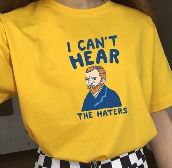 HAHAYULE-JBH Van Gogh ne morem Slišati Haters Smešno Majica s kratkimi rokavi Ženske Poletje Srčkan Kratkimi Natisnjeni Tee Hipsters Majica Meme