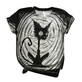 Halloween printed Majica s kratkimi rokavi Ženske Black Cat Natisnjeni T-Shirt harajuku vrhovi 2020 Plus Velikost Ženske, Kratek Rokav, O-Vratu T-Shirt mujer