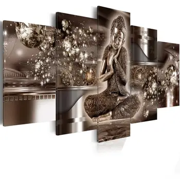 HD Vroče Prodajo Fashion Wall Art Platno Slikarstvo 5 Kosov Diamond Buda Zen Meditacija Krajine Slap Sodobno Dekoracijo Doma