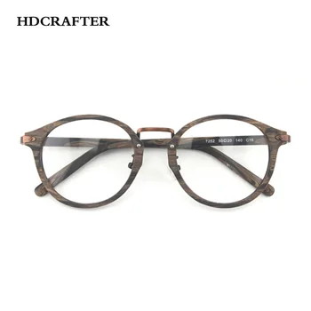 HDCRAFTER lesena očala očala okvirji za moške spolne okrogle očala okvir z jasno objektiv retro recept očala okvir 16920