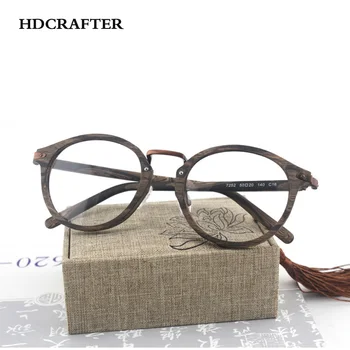 HDCRAFTER lesena očala očala okvirji za moške spolne okrogle očala okvir z jasno objektiv retro recept očala okvir