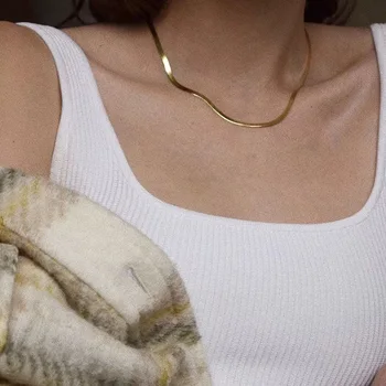 High street minimalistična Dame Moda Titan Jekla pozlačeni Kača Verige Ogrlica močen ogrlica