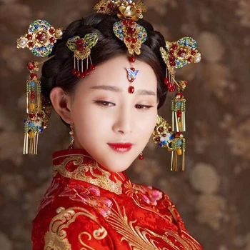 HIMSTORY 11pcs Retro Kitajski Poroko Lasnice Lase, Glavniki Opreme Elegance Letnik Kitajski Princesa Lase Palico Dodatki