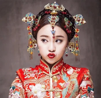 HIMSTORY 11pcs Retro Kitajski Poroko Lasnice Lase, Glavniki Opreme Elegance Letnik Kitajski Princesa Lase Palico Dodatki