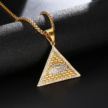 HIP Hop Bling Ledeni Iz Prostozidarskih Illuminati Oči Obeski Zlata Barva Trikotnika iz Nerjavečega Jekla Piramida Ogrlice za Moške Nakit