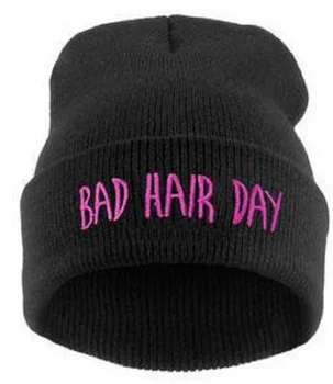 Hip Hop Kapa Pismo Bad Hair Day Pletene Klobuk Vezene Volne Skp Trdna Unisex Skullies Zimske Ženske, Klobuki, Kape S Ščitnikom Ženske