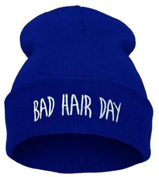 Hip Hop Kapa Pismo Bad Hair Day Pletene Klobuk Vezene Volne Skp Trdna Unisex Skullies Zimske Ženske, Klobuki, Kape S Ščitnikom Ženske