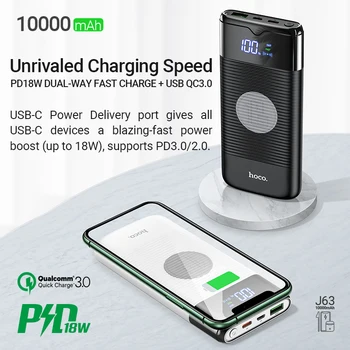 Hoco moč banka PD QC 10000mAh 18W Tip C USB brezžično polnjenje zunanji baterijski paket mobilni prenosni hitro polnilnik USB-C