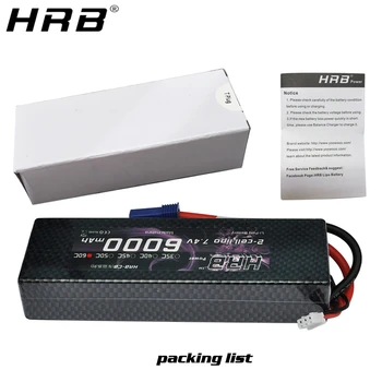 HRB Lipo Akumulator 2S 7.4 V 6000mah 60C XT60 T Dekani TRX EC5 XT90 RC Deli Primeru Težko Za Traxxas Letala Avtomobili, Čolni 4x4 1/8 1/10
