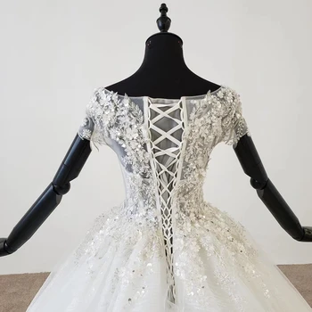 HTL1176 luksuzni poroka oblek o-vratu, kratke rokave appliques bleščica srystal čipke sparkly vestido de madrinha par casamento