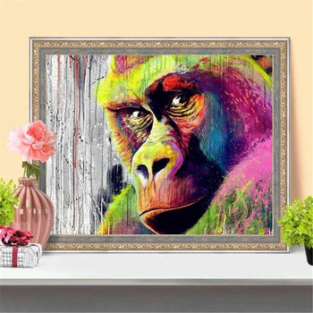 Huacan Polni Sveder Diamantni Slikarstvo Kompleti Gorilla Dnevna Soba Dekoracijo Sten Mozaik Živali Vezenje Opica Diamantno Art