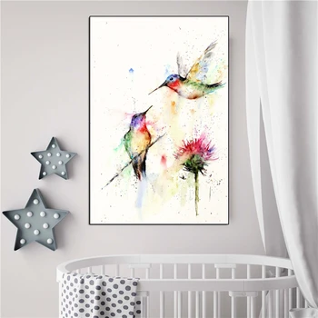 Hummingbirds Akvarel Wall Art Platno Plakat In Tiskanje Platno Slikarstvo Dekorativne Slike Za Spalnico Doma Dekor Okvir HD