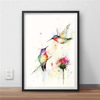 Hummingbirds Akvarel Wall Art Platno Plakat In Tiskanje Platno Slikarstvo Dekorativne Slike Za Spalnico Doma Dekor Okvir HD