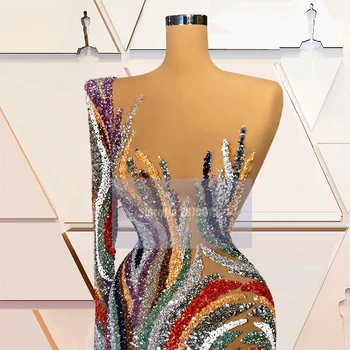 Iluzija Sparkly Pisane Večerno Obleko, Plašč Celotno Dolžino Sequins Prom Oblačenja Režejo Obleke Obleko Formalno Stranko Obleko 2020 Dubaj