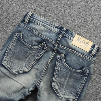Italijanska Modna Moške Jeans Retro Pranje Vezenje Klasične Traper Hlače Ulične Hip Hop Kavbojke homme 98% Bombaž Ripped Kavbojke Moški