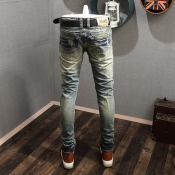 Italijanski Modni Stil Moške Jeans Retro Pranje Uničeno Vrečasta Hlače Raztrgane Kavbojke, Moške, Visoke Kakovosti Vintage Oblikovalec Slim Kavbojke Homme