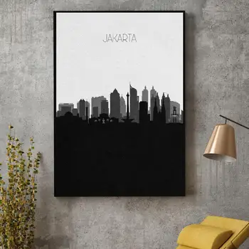Jakarta Skyline Platno, Slikarstvo, Umetnost, Tiskanje Plakatov Sliko Steno Sodoben Minimalističen, Spalnica, Dnevna Soba Dekoracijo