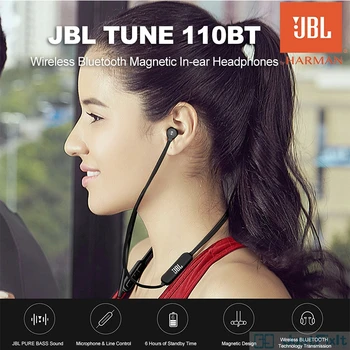 JBL T110BT Slušalke Brezžične Bluetooth Šport Teče Bas Zvoka, Magnetni Slušalke 3-Gumb za Daljinsko Z Mikrofonom za Pametni telefon Glasbe