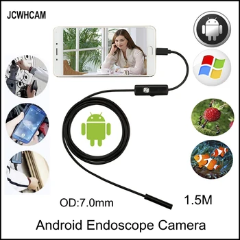 JCWHCAM Endoskop 7mm 1,5 M 2M 5M 3M Android Enoscope IP67 Nepremočljiva Pregled Borescope Kača Cev Kabel USB-Endoskop Fotoaparat