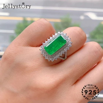 Jellystory luksuzni obroč 925 sterling srebrni nakit s pravokotnik obliko smaragdno cirkon gemstone raztegljivo obroč za ženske poroko
