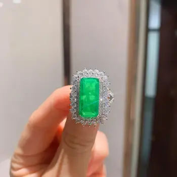 Jellystory luksuzni obroč 925 sterling srebrni nakit s pravokotnik obliko smaragdno cirkon gemstone raztegljivo obroč za ženske poroko