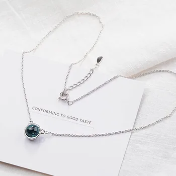 Jellystory novo 925 sterling srebrni nakit ogrlica z okrogle oblike, temno modra obesek za ženske poročne obljube banket stranka