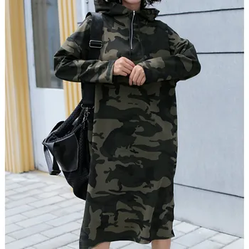 Jeseni Osnovne Hooded Obleko Trenirke Ženske Korejski Moda Prikrivanje Hoodies Nove Dolgo Outwear Plus Velikost Split Priložnostne Puloverji