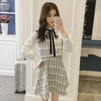 Jeseni, Pozimi Novo 2020 Vintage Obleke korejske Ženske Elegantne Stranka Obleko z Dolgimi Rokavi vzletno-pristajalne Steze Vestidos Belo Obleko Oblačila 721J