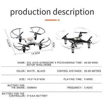 JX815-2 Mini 2.4 GHz, 4 Channel Brnenje 360-Stopinjski Vozni Quadcopter Daljinski upravljalnik RC-Drone