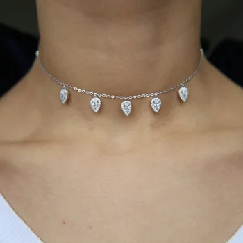 Kaplja čar AAA cz choker elegantno verige poročni dar vrh kakovosti 5pcs čar izjavo moda srebrne barve ogrlica