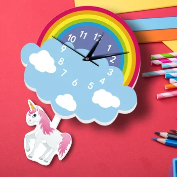 Kawaii Risanka Rainbow Unicorn Belem Konju, Swing Stenske Ure Stenske Nalepke Živali Ura Za Otroke Dekleta Baby DIY Darilo za Rojstni dan