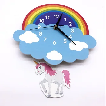 Kawaii Risanka Rainbow Unicorn Belem Konju, Swing Stenske Ure Stenske Nalepke Živali Ura Za Otroke Dekleta Baby DIY Darilo za Rojstni dan