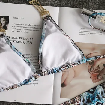 Kača print bikini 2019 Ženske kopalke Kopalne ženski Kovinske Verige kopalke Seksi Push up String Bikini komplet Povodcem kopalke