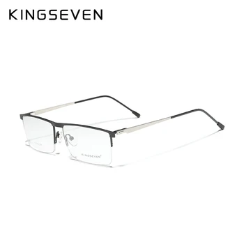 KINGSEVEN DESIGN Moških Titana Očal Okvir Ultralahkih Kvadratnih Oči, Kratkovidnost Recept Očala Moški Pol Optični Okvir