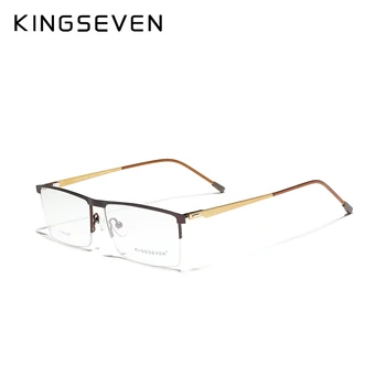 KINGSEVEN DESIGN Moških Titana Očal Okvir Ultralahkih Kvadratnih Oči, Kratkovidnost Recept Očala Moški Pol Optični Okvir