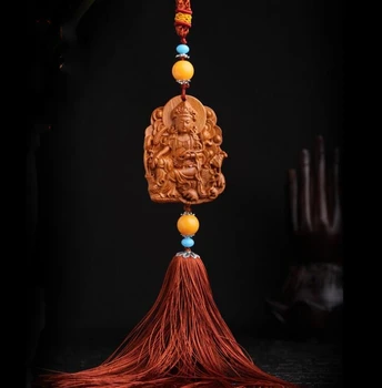 Kitajski Breskev Lesa Carvinga Lotus Listov Guan Kwan Yin-yin Bodhisattva Jahanje Zmaj Lepe Avto Ključ Obesek Obesek Vrečko 5597