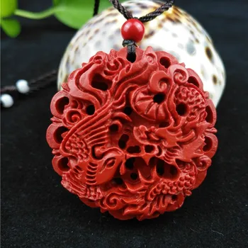 Kitajski Naravni Red Organskih Cinnabar Zmaj Phoenix, Ogrlico, Obesek, Čar, Moda Nakit Srečo, Amulet Darila za Ženske