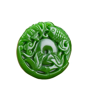 Kitajski Naravnih Green Jade Krap Ogrlico, Obesek, Ročno izrezljano Čar Jadeit Nakit Modni Amulet Darila za Moške, Ženske