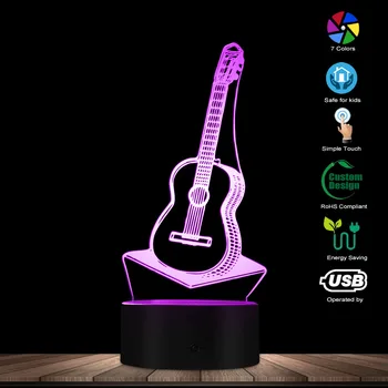 Kitara Doma Dekor LED Desk Noč Lahka Glasba Instrument 3D Vizualni Optične Iluzije, namizne Svetilke Darilo Za Glasbenik Ljubitelji Kitare