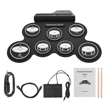 Kompaktna Velikost, USB, Roll-Up Silicij Boben Set Digitalna Elektronska Drum Kit 7 Boben Blazinice z Krača Stopala Pedala za Začetnike