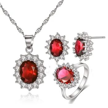 Korejska različica sonca roža nakit set Princesa Kate plemenito cirkon ogrlico, prstan, posuto nevesta nakit stud uhani set 8548