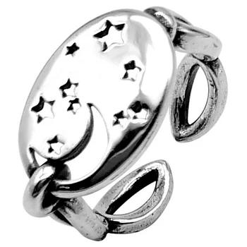 Korejski moda preprost dvojno plast zvezde in luna obroč ženski vokalni edinstven design trend odprite prstan srebro 925