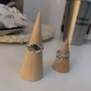 Korejski moda preprost dvojno plast zvezde in luna obroč ženski vokalni edinstven design trend odprite prstan srebro 925