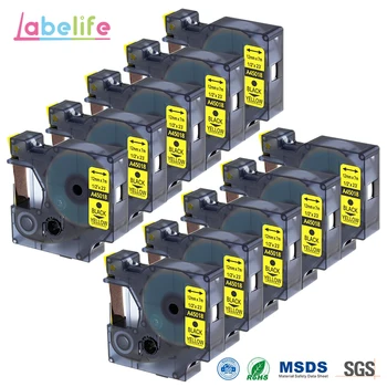 Labelife 10 Pack 45018 Black/Yellow 12 mm Združljiv za DYMO D1 Elektronski Trak multipurpopse samolepilne D-1 Trak Kartuš