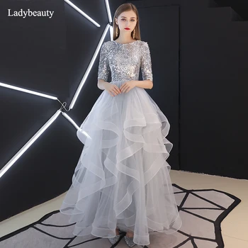 Ladybeauty Večerno Obleko 2019 Luksuzni Tiste Pol Rokav Večerne Sivo Stranke Obleke Haljo De Soiree Obleko