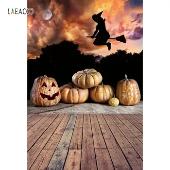 Laeacco Foto Kulise Happy Halloween Buče Čarovnik Luna Lesena Tla Otroška Fotografija Okolij Photocall Foto Studio