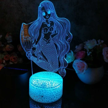 Led 3D Noč Luč, Sirena B Vzorec Slika Nočna za Otroka, Spalnica Dekor Namizno Svetilko 16 Barve z daljinskim upravljalnikom