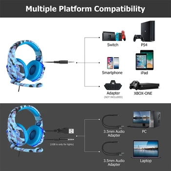 LED Prikrivanje Gaming Slušalke Z Mikrofonom Težka Stereo Bas Profesionalni Igralec Računalnik Žične Slušalke Za PS4 Xbox Eno