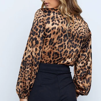 Leopard Natisniti Obleka, Ženske Seksi Dolg Rokav V Vratu Mozaik Jumpsuits